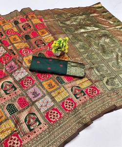 สินค้ามาใหม่ ผ้าไหมบานาราซี งานทอผ้าไหม ชุดส่าหรีพร้อมเสื้อคลุมแบบยังไม่เย็บติดกัน เหมาะสำหรับงานเทศกาล งานปาร์ตี้ ราคาขายส่ง ชุดพื้นเมืองหลากสี - Product Image 1