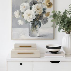 Ensemble de 2 boîtes de rangement décoratives en similicuir beige shagreen avec poignées en métal doré - Product Image 2