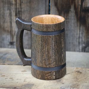 Taza de Cerveza de Madera HASAN CRAFT con Bandas Metálicas, Estilo Moderno, Asa Hecha a Mano, Reutilizable, Accesorio para el Hogar y Bar - Product Image 2