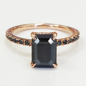 <b>Black</b> Diamond <b>Ring</b>, 14k Rose Gold <b>Black</b> Stackable RingJewelry Half Eternity <b>Black</b> <b>Ring</b> Natural Diamond for Women Engagement Band - Product Image 4
