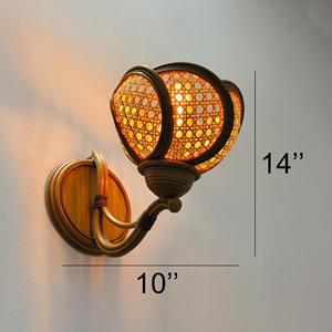 Flower Rattan Wall <b>Sconce</b> Lamp Handwoven Wicker Wall <b>Light</b> Fixture Wooden Decorative Lighting for Living Room Home Decoration - Product Image 5