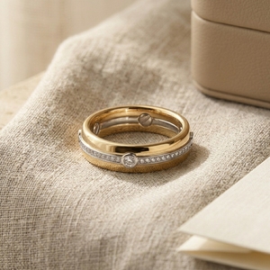 Anillo de Boda de Lujo Clásico de Dos Tonos, Oro 18k, Corte Brillante Redondo, Certificado de Laboratorio CVD, Apilable, para Aniversario - Product Image 2