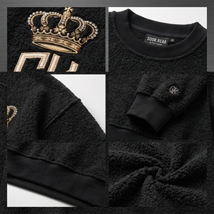 Sudadera de cuello redondo de forro polar Sherpa para hombre, con logo bordado personalizado, cálida y afelpada, estilo urbano - Product Image 5