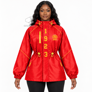 Chaqueta Impermeable con Capucha Roja para Mujer NSPDK, Cortavientos con Cierre Completo, Cintura Ajustable con Cordón, Puños Elásticos, Abrigo Anorak para Exteriores - Product Image 5