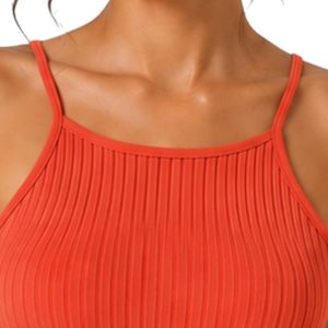 Customized Orange Women Ribbed Knit Crop Tank Top Sleeveless Spaghetti Strap Slim Fit Casual Summer <b>Camisole</b> Custom Logo OEM - Product Image 5