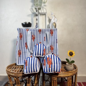 Bolsa de Lona Bordada con Langosta a Rayas Azules y Blancas, Estilo Preppy, Bolsa de Compras de Verano - Product Image 2