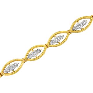 Bracciale a maglie in argento sterling .925 placcato oro giallo 10K con diamante taglio rotondo da 1 carato totali, colore J-K, purezza I1-I2, lunghezza 7,25 pollici - Product Image 4