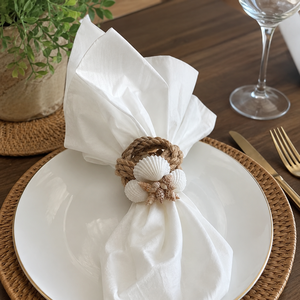 Ensemble d'anneaux de serviette en jute faits à la main |   Décoration de table style plage côtière, porte-serviettes en corde naturelle et coquillages, pour mariage, dîner, fête - Product Image 2