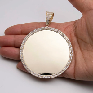 18K Solid Real Gold Plated Round Pendant With Crystal Rhinestone Border Hiphop Style For Unisex Charm - Product Image 4