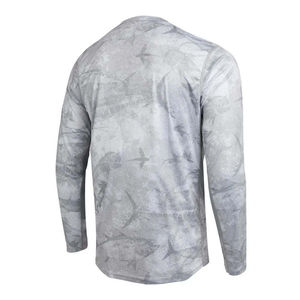 เสื้อยืดแขนยาวพิมพ์ลายตกปลาสำหรับผู้ชาย แห้งเร็ว ทรงเข้ารูป คอกลม ลำลอง สีเทา ลายพิมพ์ โพลีเอสเตอร์ถัก - Product Image 4