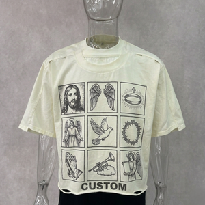 Streetwear Men's Knitted Loose Fit <b>Tshirt</b> 100% Organic Cotton Solid Color Formal Blue White Silk Screen Printed Logo Long Sleeve - Product Image 1
