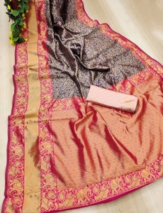 KV Unstitched Cotton Silk <b>Blouse</b> Material Printed <b>Saree</b> - Product Image 6