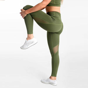 Leggings vert olive taille haute longueur intégrale en tricot extensible Spandex Nylon Sporty pour toutes les saisons - Product Image 2