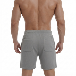 Shorts de sport gris personnalisés pour hommes, côtelés, pour la gym, décontractés, avec poches et cordon contrastant, vente en gros 100% - Product Image 2