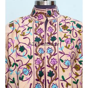 Floral Embroidery Vintage <b>Mandarin</b> <b>Collar</b> Cotrise <b>Jacket</b> Handmade Cotton Lining Eco-Friendly Breathable Quick Dry Embossed - Product Image 3