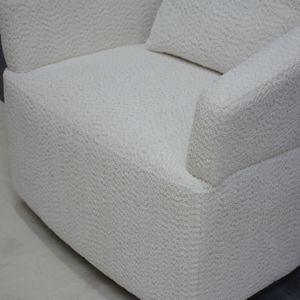 Fauteuil pivotant moderne à 360 degrés, dossier haut, en velours beige, avec accoudoirs ronds pour salon - Product Image 2