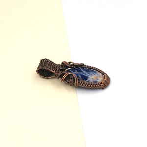 Wholesale Sodalite Oval Gemstone Pendant Oxidised Copper Plated Wire Wrapped Boho Statement Pendant Jewelry - Product Image 3