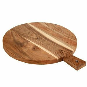 Round Wood Chopping <b>Board</b> With Handle Natural Finish Kitchen Cutting Block - Product Image 4