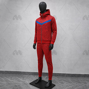 Conjunto de Sudadera con Capucha Roja para Hombre, Cierre de Cremallera, Corte Regular, Tejido de Poliéster, Estilo Deportivo, Ropa de Otoño - Product Image 2