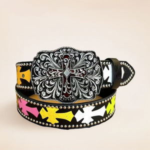 Cinturones Vaqueros Punk Góticos Occidentales para Mujer, con Cruz Colorida, de Cuero, para Jeans, Pantalones, Ropa Urbana - Product Image 1