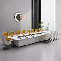 Table de conférence rectangulaire moderne et stable en bois blanc avec base en panneau, mobilier de bureau pour salle de réunion exécutive