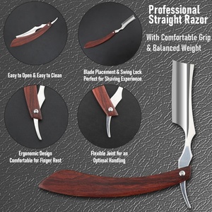 Chất Lượng Cao Thẳng Cạnh Dao Cạo Lưỡi Thép Không Gỉ Thợ Cắt Tóc Gỗ Có Thể Gập Lại Xử Lý Râu Và Tóc Dao Cạo Có Thể Điều Chỉnh Biểu Tượng Tùy Chỉnh - Product Image 4