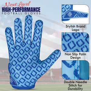 Gants de football américain personnalisés, à doigts complets, légers, avec grip, pour receveur, sangle de poignet réglable, unisexe, bleus, sports d'hiver SPORTS - Product Image 4