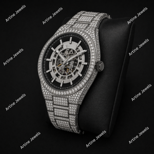 Silver Skeleton Dial Diamond Watch Crystal Bezel Open Gear Face Luxury Sparkling Timepiece Elegant Fashion Gift For Men - Product Image 3