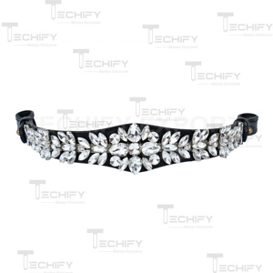 Fronture de luxe en cuir noir ornée de strass pour la décoration de bridons équestres - Product Image 4