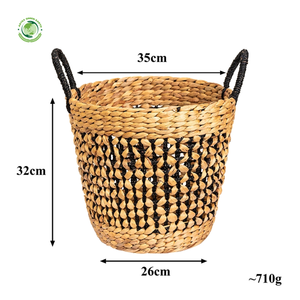 Cesta de jacinto de agua con diseño de roseta y asa. Cesta de almacenamiento hecha a mano. Venta al por mayor. Ecológica. Hecho en Vietnam. - Product Image 3