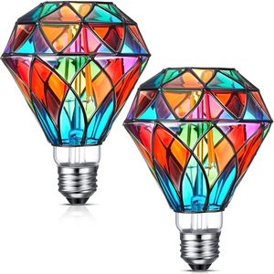 2 Pezzi Lampadina LED A60 in Vetro Colorato con Diamanti e Forma G95 Luci Natalizie Colorate Tremolanti Base E26 6 Watt - Product Image 1