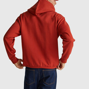 เสื้อฮู้ดดี้สีแดงทรงโอเวอร์ไซส์สำหรับผู้ชาย สีพื้น สวมใส่สบายๆ ในฤดูใบไม้ร่วง ผลิตจากผ้าฝ้ายถัก 100% ทรงปกติ - Product Image 2