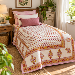 Couette réversible 100 % coton imprimée au bloc de Jaipur, motif floral pigmenté, 300 fils/cm², toutes saisons, pour la maison, l'hôtel, les cadeaux, lit simple - Product Image 5