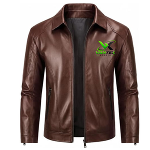 Chaqueta de Motociclista VANTEX para Hombre, de Cuero Genuino Gris, Ecológica, Estilo Vintage, Corte Ajustado, Cuello Camisero, Cierre de Cremallera, Resistente al Viento - Product Image 3