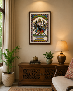 Décoration rectangulaire traditionnelle en bois Pattachitra, représentant le Dieu Ganesha, origine Orissa, pour l'intérieur du salon, occasion Diwali, par SSD Market - Product Image 1