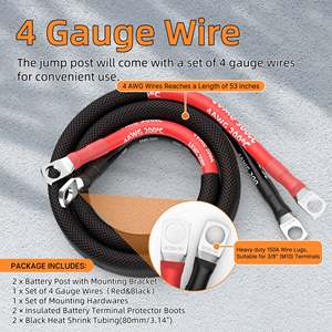 Remote <b>Battery</b> Jump Post Kit 4AWG 4FT Cable M10 3/8 Bottom Studs Marine Use - Product Image 3