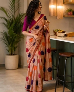 Sari en coton pur Mulmul imprimé à la main pour femme KV avec chemisier non cousu, réversible, séchage rapide, style traditionnel, automne - Product Image 5