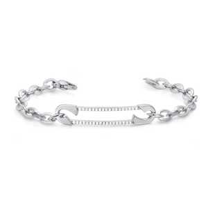 Bracelet à maillons trombone en or massif 14K 18K avec breloque épingle de sûreté personnalisée pour femme, orné de diamants de laboratoire, chaîne réglable - Product Image 3