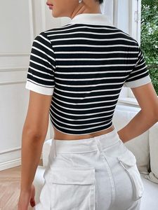 Polo court décontracté haut de gamme pour femme, en coton doux imprimé, à manches courtes, style streetwear tendance - Product Image 3