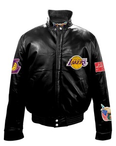 Los Angeles <b>Lakers</b> Full Leather Puffer <b>Jacket</b> Black - Product Image 1