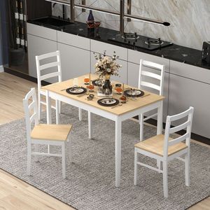 Set da Pranzo Moderno in Legno Massello a 5 Pezzi con Tavolo Rettangolare e 4 Sedie, Design Convertibile Salvaspazio - Product Image 3