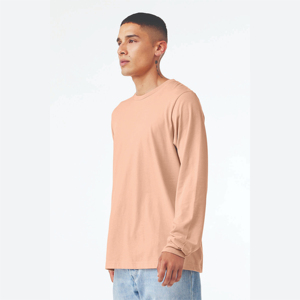Men's <b>Peach</b> Long Sleeve <b>T</b>-<b>Shirt</b> O-Neck Casual Regular Fit Solid Color 100% Cotton Knitted Blank Design - Product Image 2