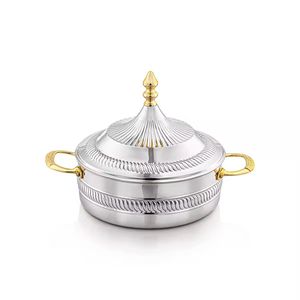 Olla térmica de plata martillada con tapa de madera incrustada, cacerola térmica artesanal, calentador de alimentos aislado, vajilla de lujo, plato para servir en el hogar - Product Image 4