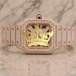 Reloj de Pulsera de Diamantes en Oro Rosa de Diseño, Esfera con Números Romanos, Reloj de Moda de Lujo para Hombre - Product Image 1