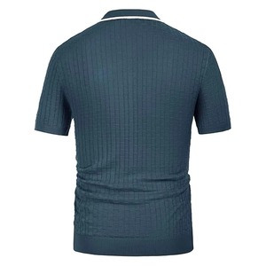 Camiseta de Manga Corta Tejida para Hombre, Color Sólido, Transpirable, Informal, Azul Oscuro, 100% Algodón, Logotipo Frontal - Product Image 2