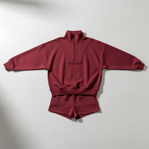 Women 2 Piece Tracksuit Set Half <b>Zip</b> Sweatshirt Shorts Set Casual Streetwear Outfit - Product Image 4