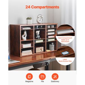 Organizzatore per Ufficio e Casa a 24 Scomparti in Legno con Ripiani Rimovibili e Vassoi Portadocumenti in Truciolato - Product Image 4