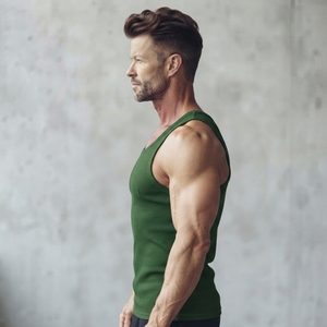 <b>Men's</b> <b>White</b> 100% Cotton Crew Neck <b>Tank</b> <b>Top</b> with Briefs Set Breathable Lightweight Knitted Solid Color Casual Workout Wear - Product Image 6