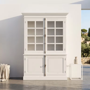 Armoire Riolet Antique en Bois de Teck Massif Premium, Écologique et Durable, Vitrine Élégante avec Verrou Crémoné, Style Provincial Français de Luxe - Product Image 1