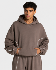 Wholesale Men's Mocha <b>Brown</b> Contrastline Trackshiut Premium Quality Oversized Cotton Fleece Men's Custom Logo Sweatsuit Set OEM - Product Image 3